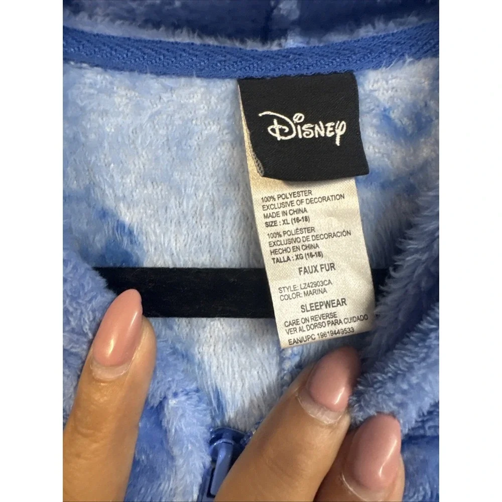 Disney Women's Stitch fleece union suit Hood Zipper Kangaroo Pocket  XL